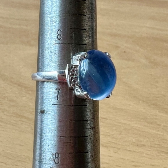 VINTAGE 10K WHITE GOLD SYNTHETIC STAR BLUE SAPPHIRE CATSEYE SPINEL CABOCHON RING - Picture 11 of 16